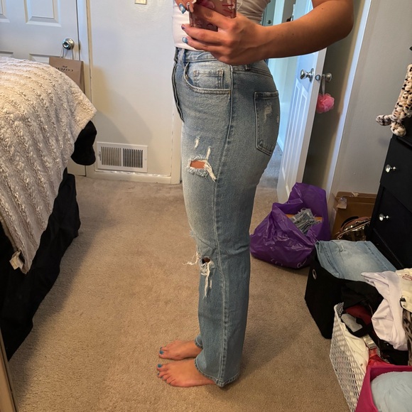 Windsor Light Blue Distressed Straight Leg Jeans - Picture 2 of 4